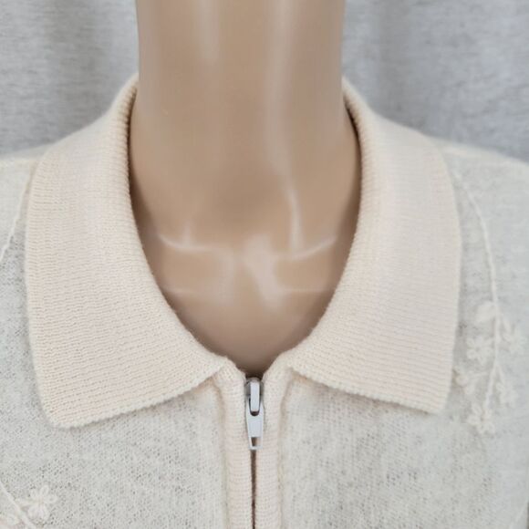 Dressbarn Wool Cream Floral Embroidered Zip-Up Sweater Cardigan Jacket - Picture 5 of 12